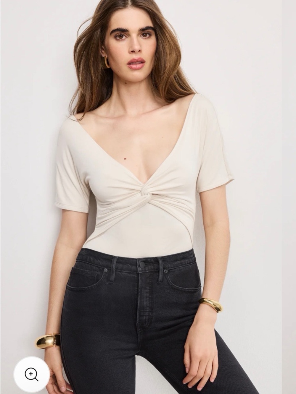 Good American Twisted V-Neck Short Sleeve Camisole - Cream